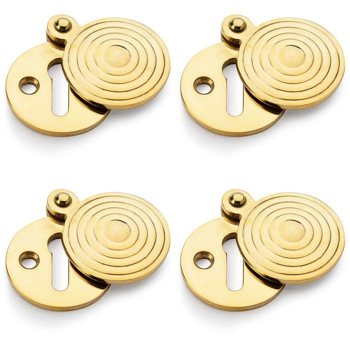 4 PACK Round Standard Lock Profile Escutche& Ringed Swing Cover Unlaquered Brass