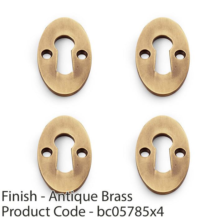 4 PACK Oval Standard Lock Profile Escutcheon Antique Brass Door Key Plate 1