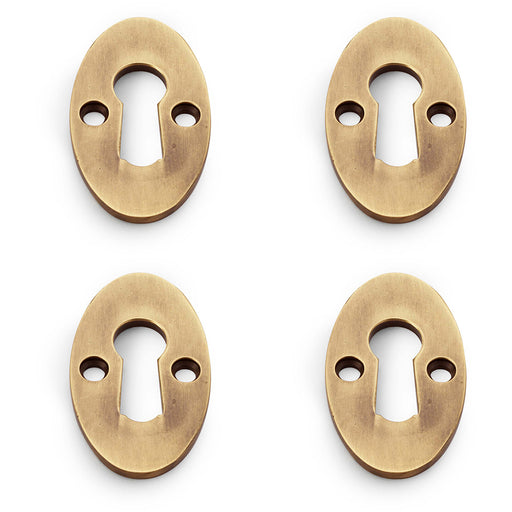 4 PACK Oval Standard Lock Profile Escutcheon Antique Brass Door Key Plate