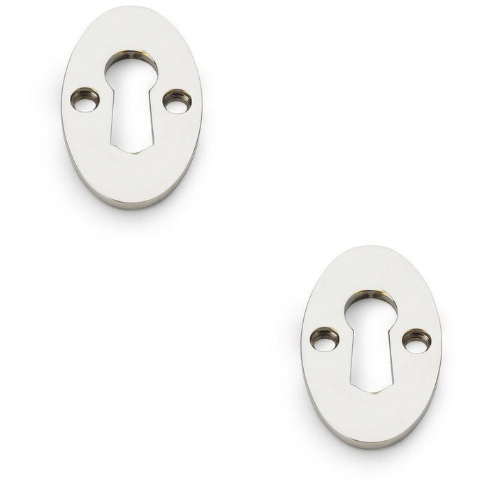 2 PACK Oval Standard Lock Profile Escutcheon Polished Nickel Door Key Plate