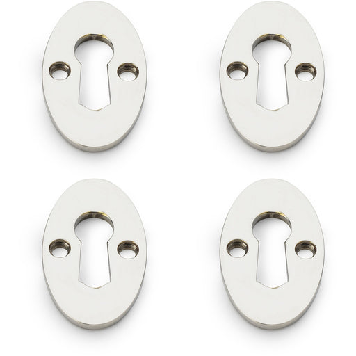 4 PACK Oval Standard Lock Profile Escutcheon Polished Nickel Door Key Plate