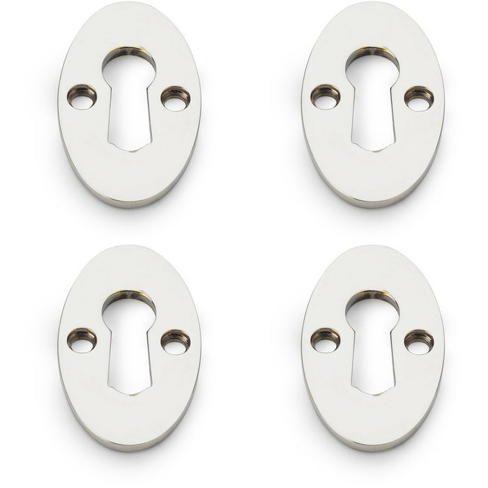 4 PACK Oval Standard Lock Profile Escutcheon Polished Nickel Door Key Plate