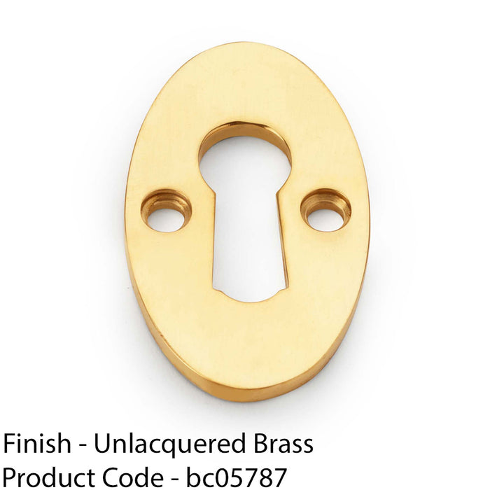 Oval Standard Lock Profile Escutcheon - Unlaquered Brass Door Key Plate 1