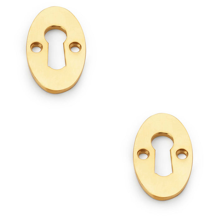 2 PACK Oval Standard Lock Profile Escutcheon Unlaquered Brass Door Key Plate