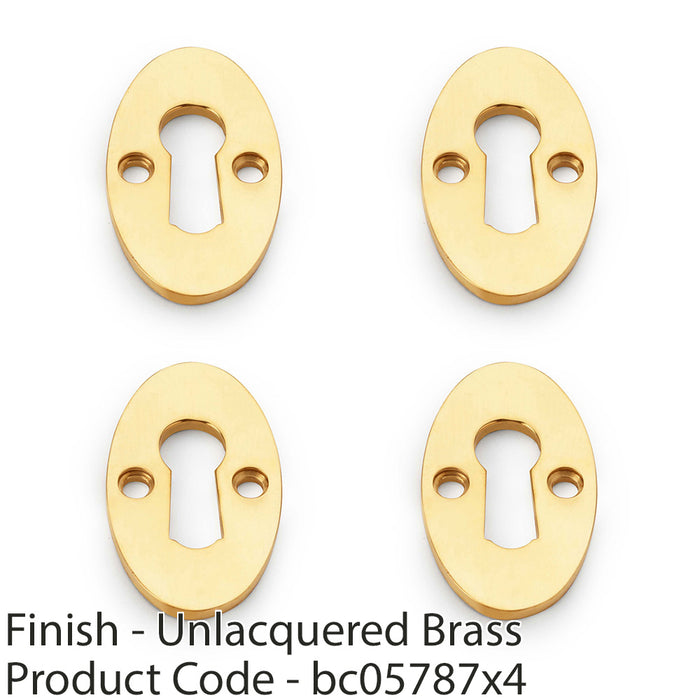 4 PACK Oval Standard Lock Profile Escutcheon Unlaquered Brass Door Key Plate 1