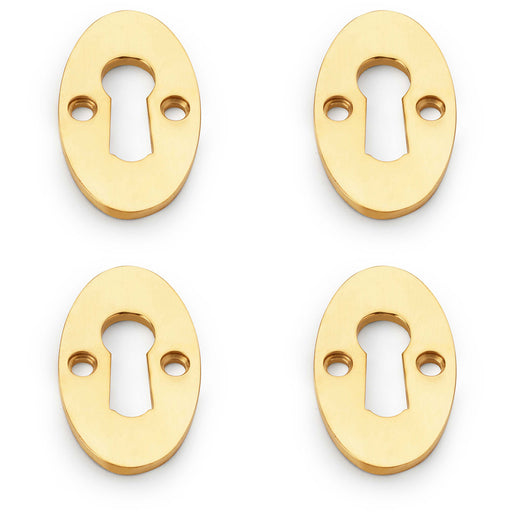 4 PACK Oval Standard Lock Profile Escutcheon Unlaquered Brass Door Key Plate