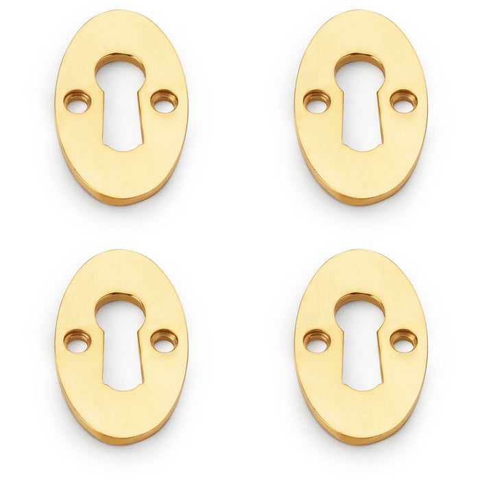 4 PACK Oval Standard Lock Profile Escutcheon Unlaquered Brass Door Key Plate