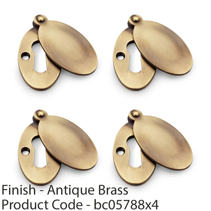 4 PACK Oval Standard Lock Profile Escutcheon & Smooth Swing Cover Antique Brass 1