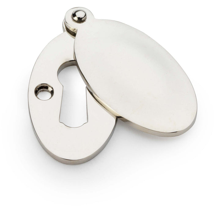 Oval Standard Lock Profile Escutcheon & Smooth Swing Cover - Polished Nickel