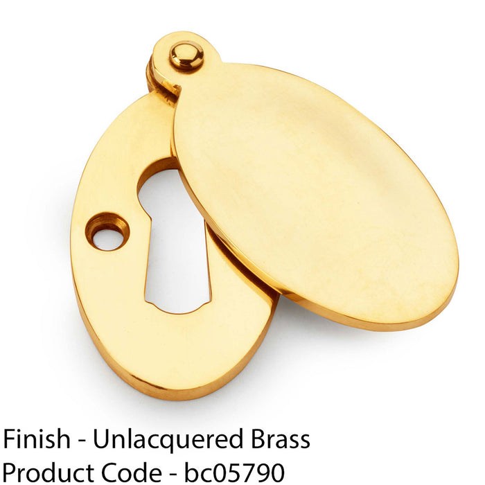 Oval Standard Lock Profile Escutcheon Smooth Swing Cover - Unlaquered Brass 1