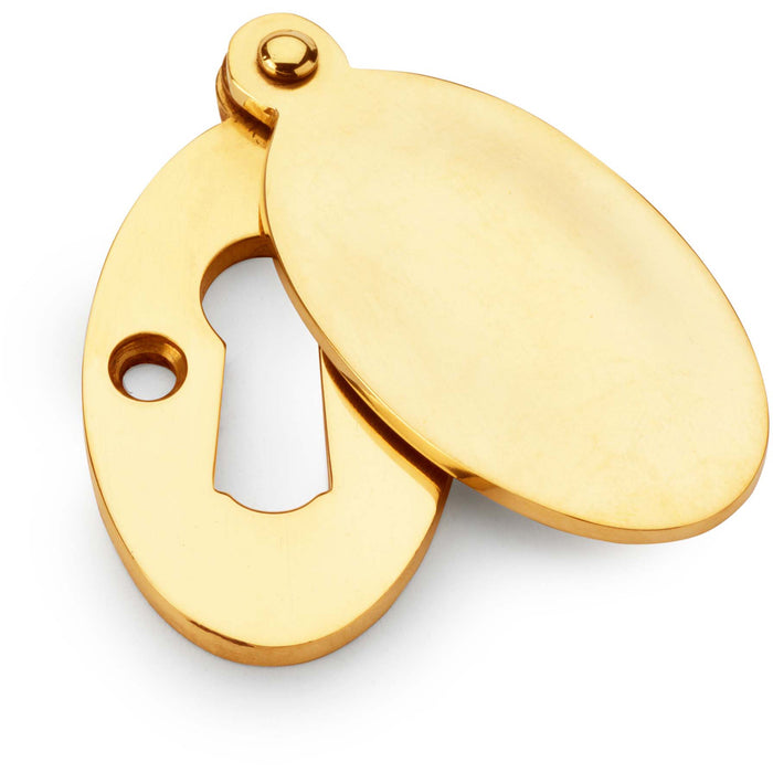 Oval Standard Lock Profile Escutcheon Smooth Swing Cover - Unlaquered Brass