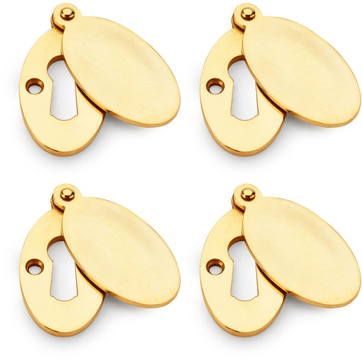 4 PACK Oval Standard Lock Profile Escutcheon Smooth Swing Cover Unlaquered Brass