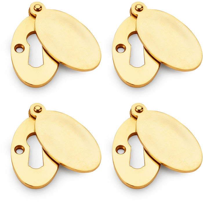 4 PACK Oval Standard Lock Profile Escutcheon Smooth Swing Cover Unlaquered Brass