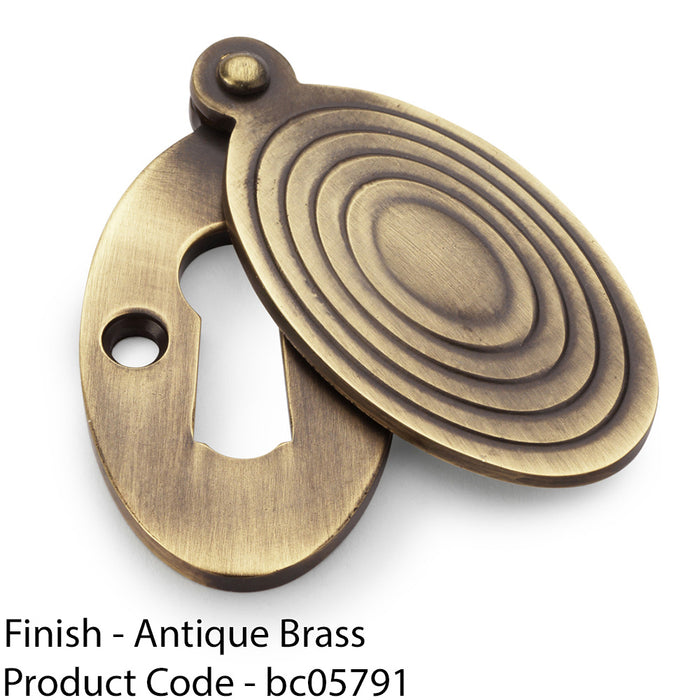 Oval Standard Lock Profile Escutcheon & Ringed Swing Cover - Antique Brass 1