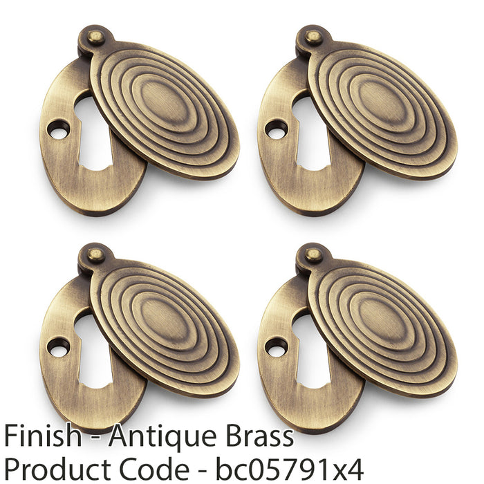 4 PACK Oval Standard Lock Profile Escutcheon & Ringed Swing Cover Antique Brass 1