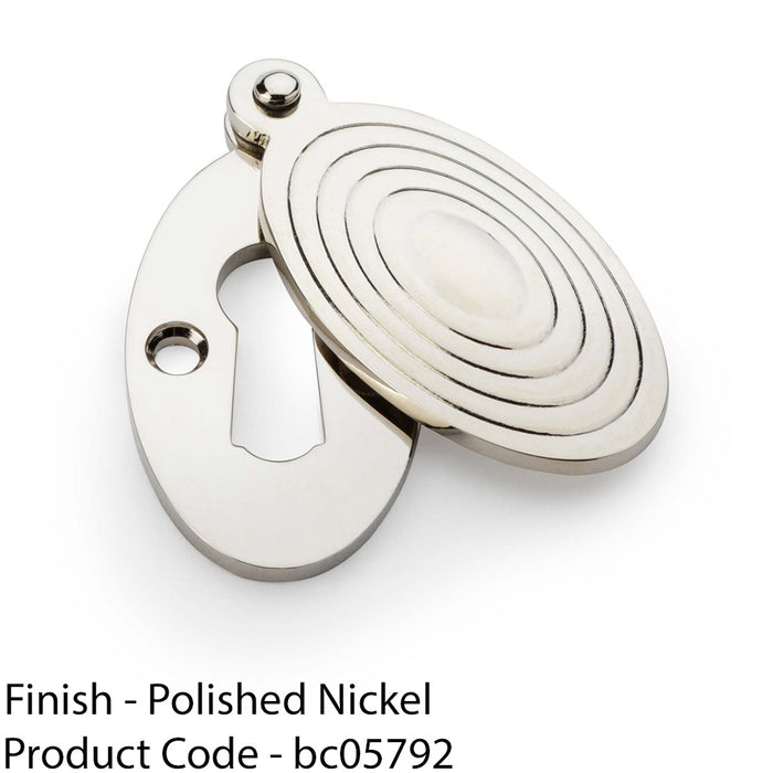 Oval Standard Lock Profile Escutcheon & Ringed Swing Cover - Polished Nickel 1