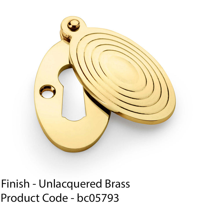 Oval Standard Lock Profile Escutcheon Ringed Swing Cover - Unlaquered Brass 1