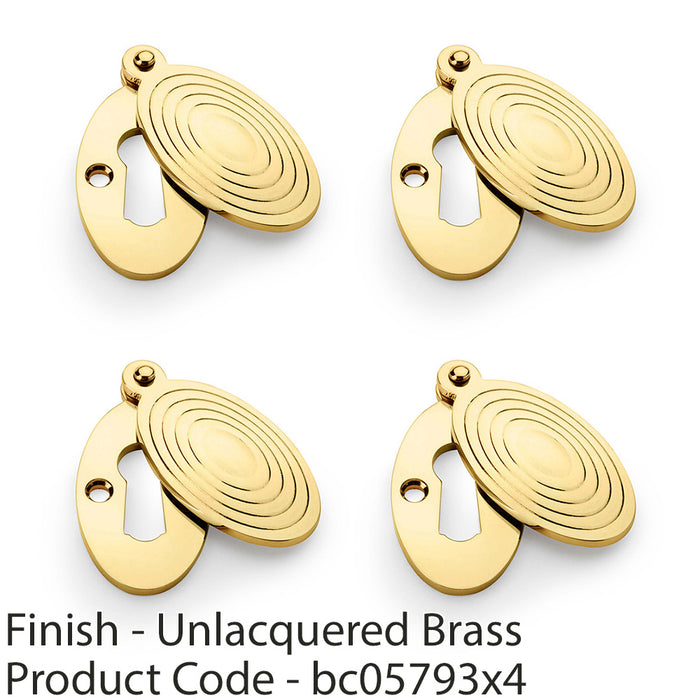 4 PACK Oval Standard Lock Profile Escutcheon Ringed Swing Cover Unlaquered Brass 1