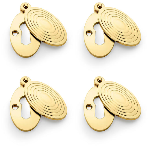 4 PACK Oval Standard Lock Profile Escutcheon Ringed Swing Cover Unlaquered Brass