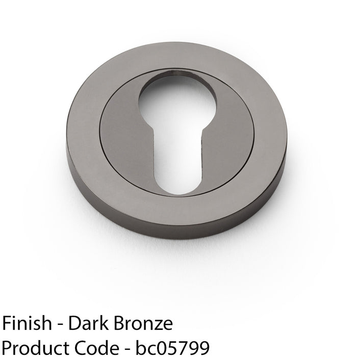 Screwless Round EURO Profile Escutcheon - Dark Bronze 50mm Door Key Plate 1