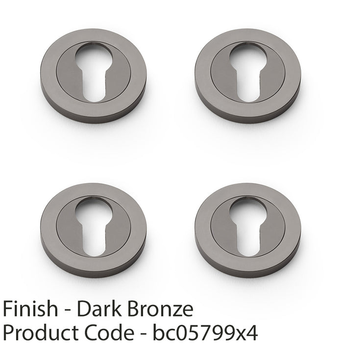 4 PACK Screwless Round EURO Profile Escutcheon Dark Bronze 50mm Door Key Plate 1