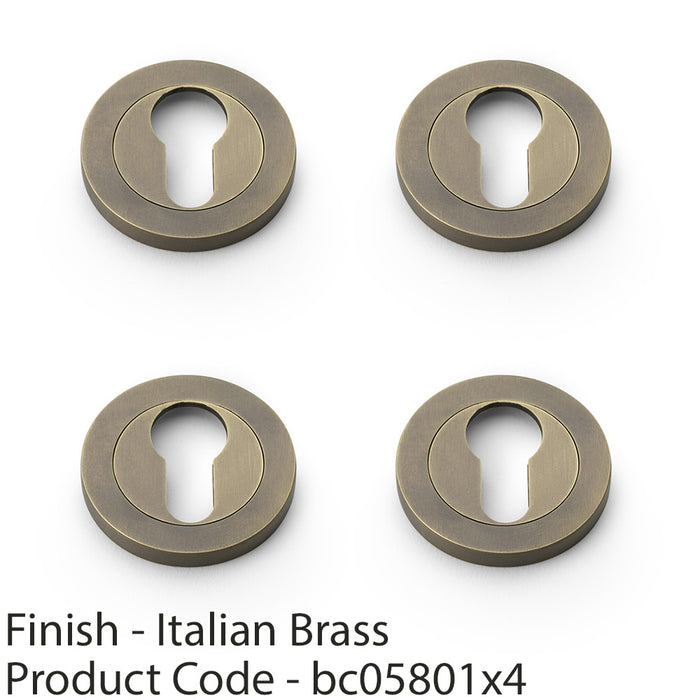 4 PACK Screwless Round EURO Profile Escutcheon Italian Brass 50mm Door Key Plate 1