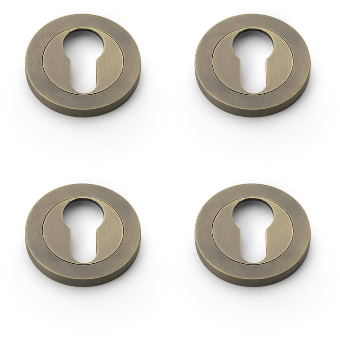 4 PACK Screwless Round EURO Profile Escutcheon Italian Brass 50mm Door Key Plate