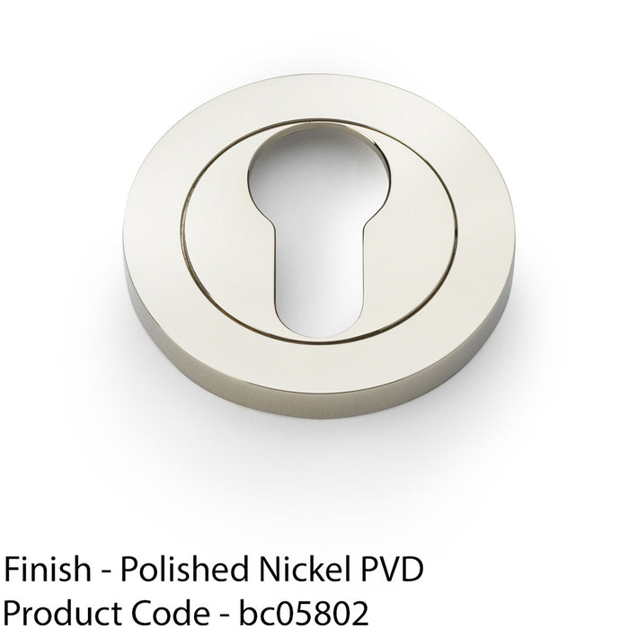 Screwless Round EURO Profile Escutcheon - Polished Nickel 50mm Door Key Plate 1