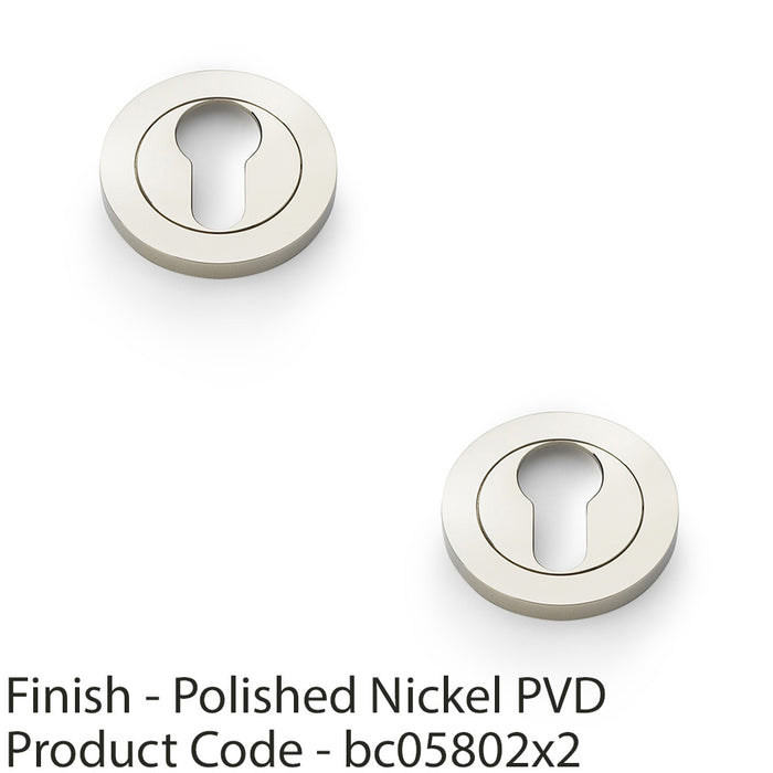 2x Screwless Round EURO Profile Escutcheon Polished Nickel 50mm Door Key Plate 1