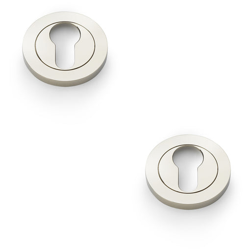 2x Screwless Round EURO Profile Escutcheon Polished Nickel 50mm Door Key Plate