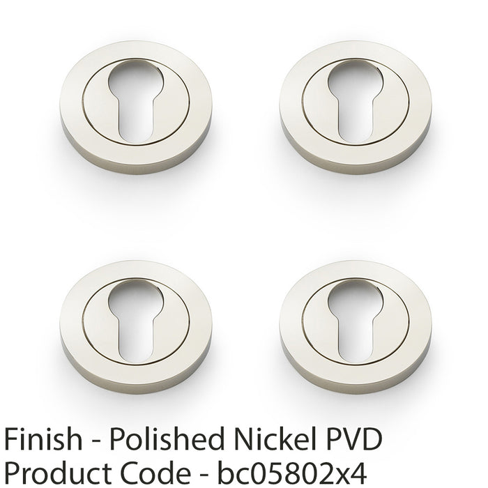 4x Screwless Round EURO Profile Escutcheon Polished Nickel 50mm Door Key Plate 1