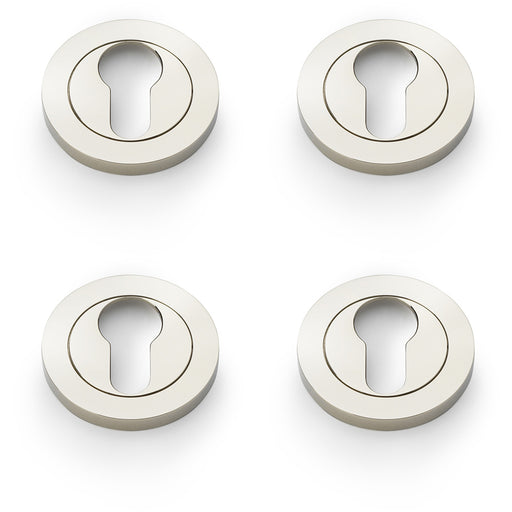 4x Screwless Round EURO Profile Escutcheon Polished Nickel 50mm Door Key Plate