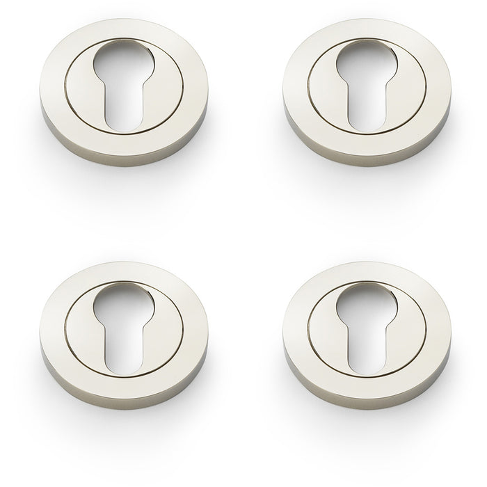 4x Screwless Round EURO Profile Escutcheon Polished Nickel 50mm Door Key Plate