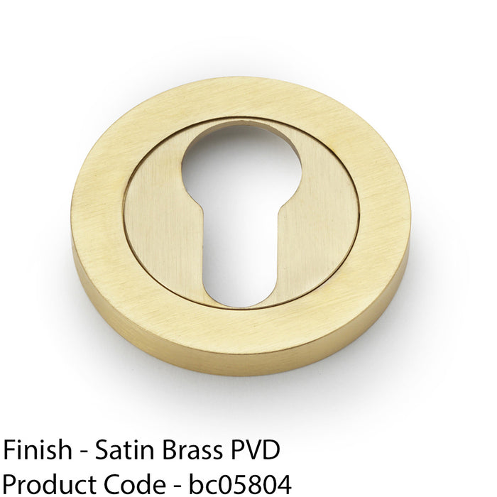 Screwless Round EURO Profile Escutcheon - Satin Brass PVD 50mm Door Key Plate 1