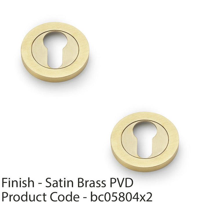 2x Screwless Round EURO Profile Escutcheon Satin Brass PVD 50mm Door Key Plate 1