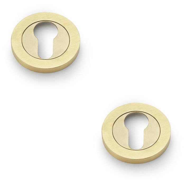 2x Screwless Round EURO Profile Escutcheon Satin Brass PVD 50mm Door Key Plate