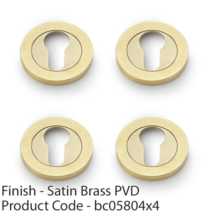 4x Screwless Round EURO Profile Escutcheon Satin Brass PVD 50mm Door Key Plate 1