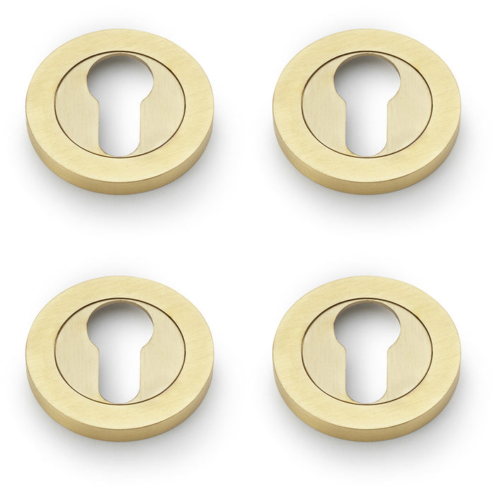 4x Screwless Round EURO Profile Escutcheon Satin Brass PVD 50mm Door Key Plate