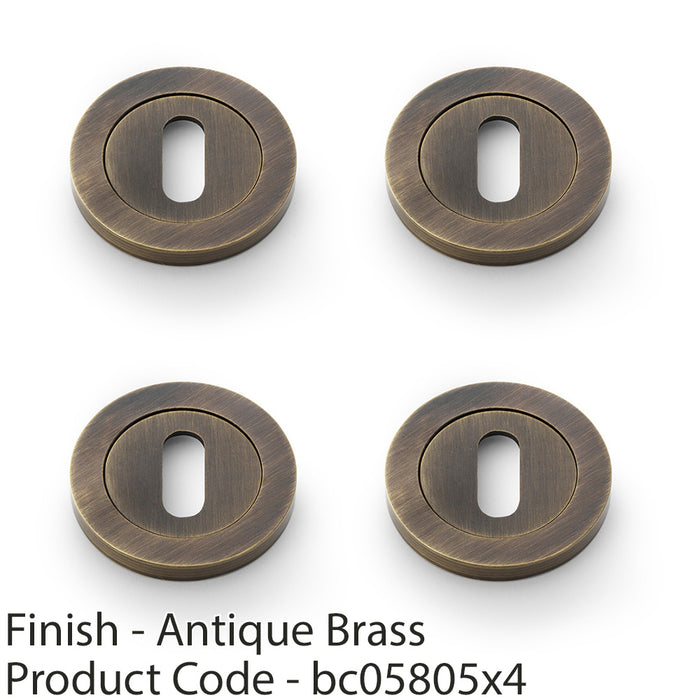 4 PACK Screwless Round Profile Escutcheon Antique Brass 50mm Lock Key Plate 1