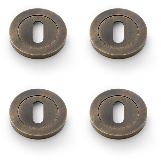 4 PACK Screwless Round Profile Escutcheon Antique Brass 50mm Lock Key Plate