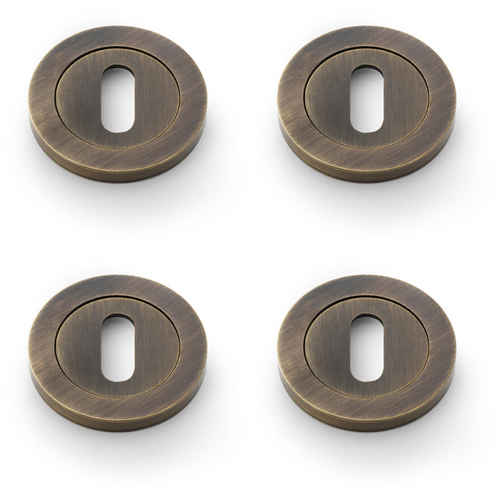 4 PACK Screwless Round Profile Escutcheon Antique Brass 50mm Lock Key Plate