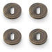 4 PACK Screwless Round Profile Escutcheon Antique Brass 50mm Lock Key Plate