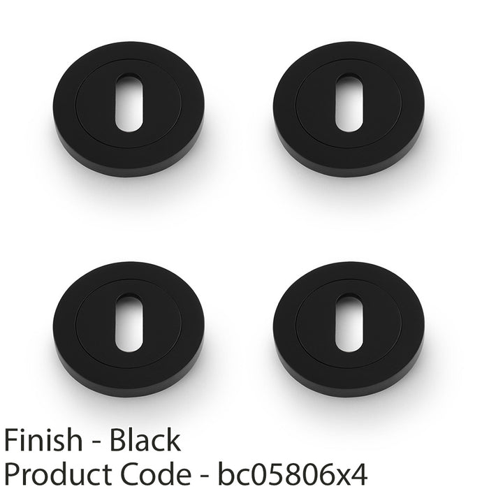 4x Screwless Round Standard Profile Escutcheon Matt Black 50mm Lock Key Plate 1