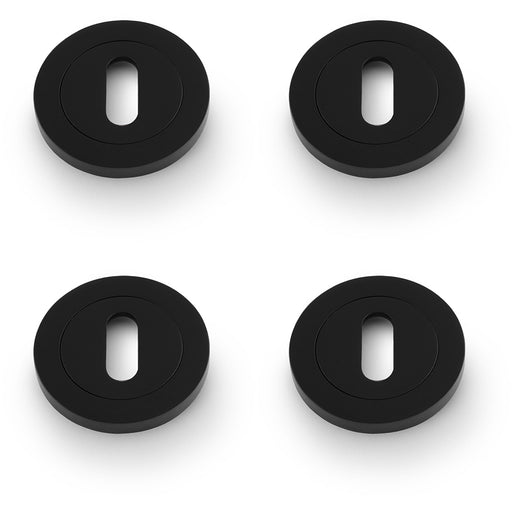 4x Screwless Round Standard Profile Escutcheon Matt Black 50mm Lock Key Plate