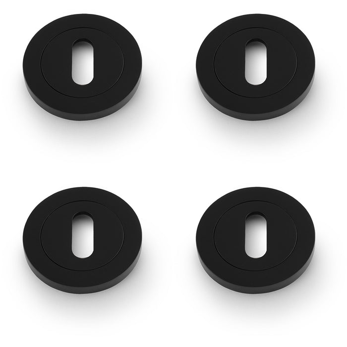 4x Screwless Round Standard Profile Escutcheon Matt Black 50mm Lock Key Plate