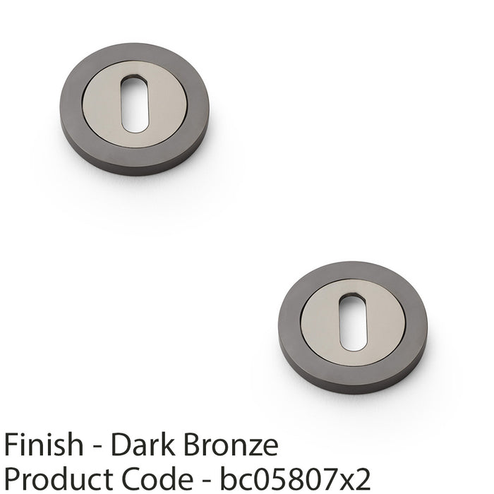 2x Screwless Round Standard Profile Escutcheon Dark Bronze 50mm Lock Key Plate 1