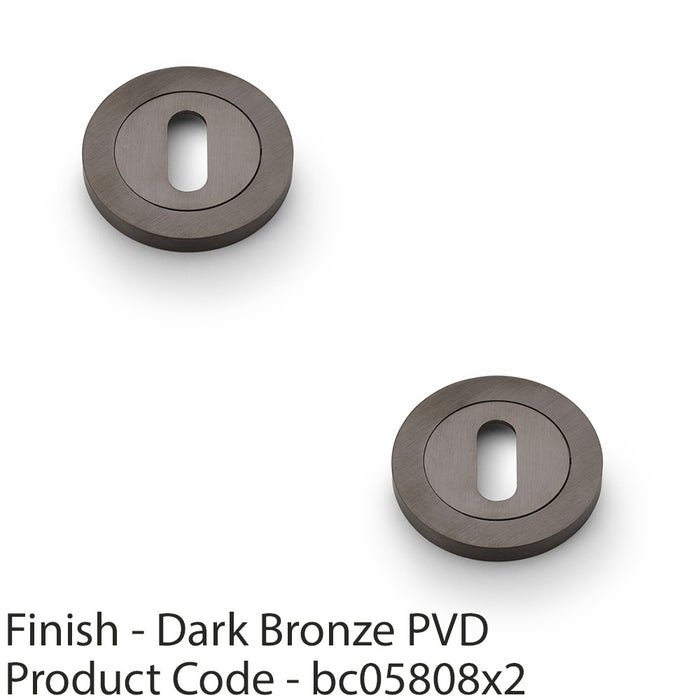 2 PACK Screwless Round Standard Profile Escutcheon Dark Bronze PVD 50mm Lock Key 1