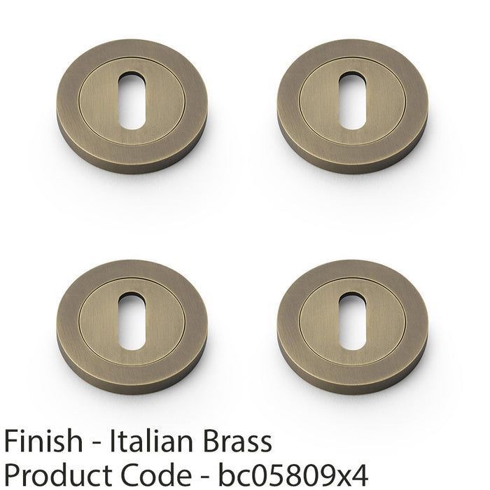 4 PACK Screwless Round Profile Escutcheon Italian Brass 50mm Lock Key Plate 1