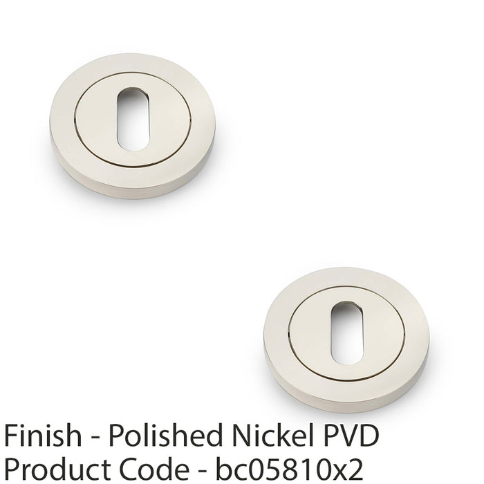 2 PACK Screwless Round Standard Profile Escutcheon Polished Nickel 50mm Lock Key 1