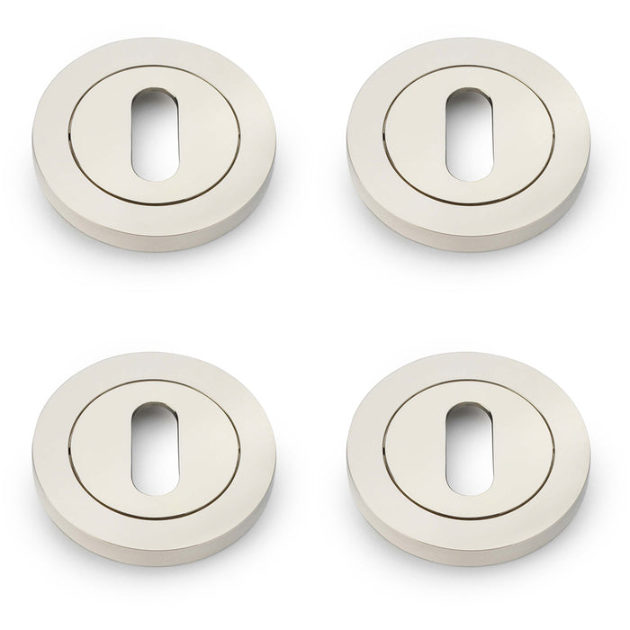 4 PACK Screwless Round Profile Escutcheon Polished Nickel 50mm Lock Key Plate